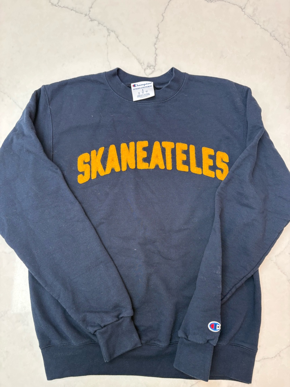 Champion Navy Crewneck Sweatshirt with Yellow Appliqué